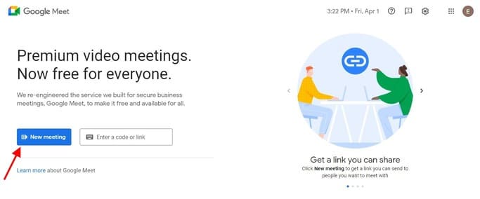 starting a new meeting on google meet