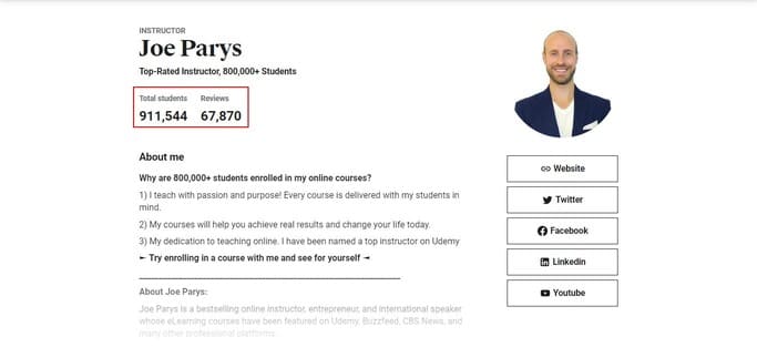 joe parys udemy profile