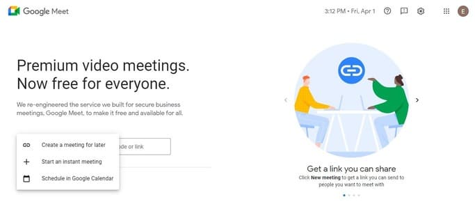 different options on google meet to organize meetings