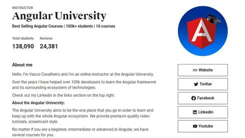 angular university udemy profile