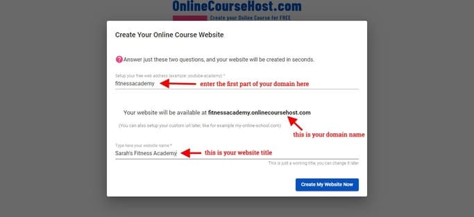 creating a free domain on onlinecoursehost.com