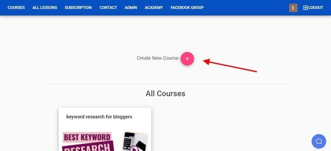 creating a new course on onlinecoursehost.com dashboard