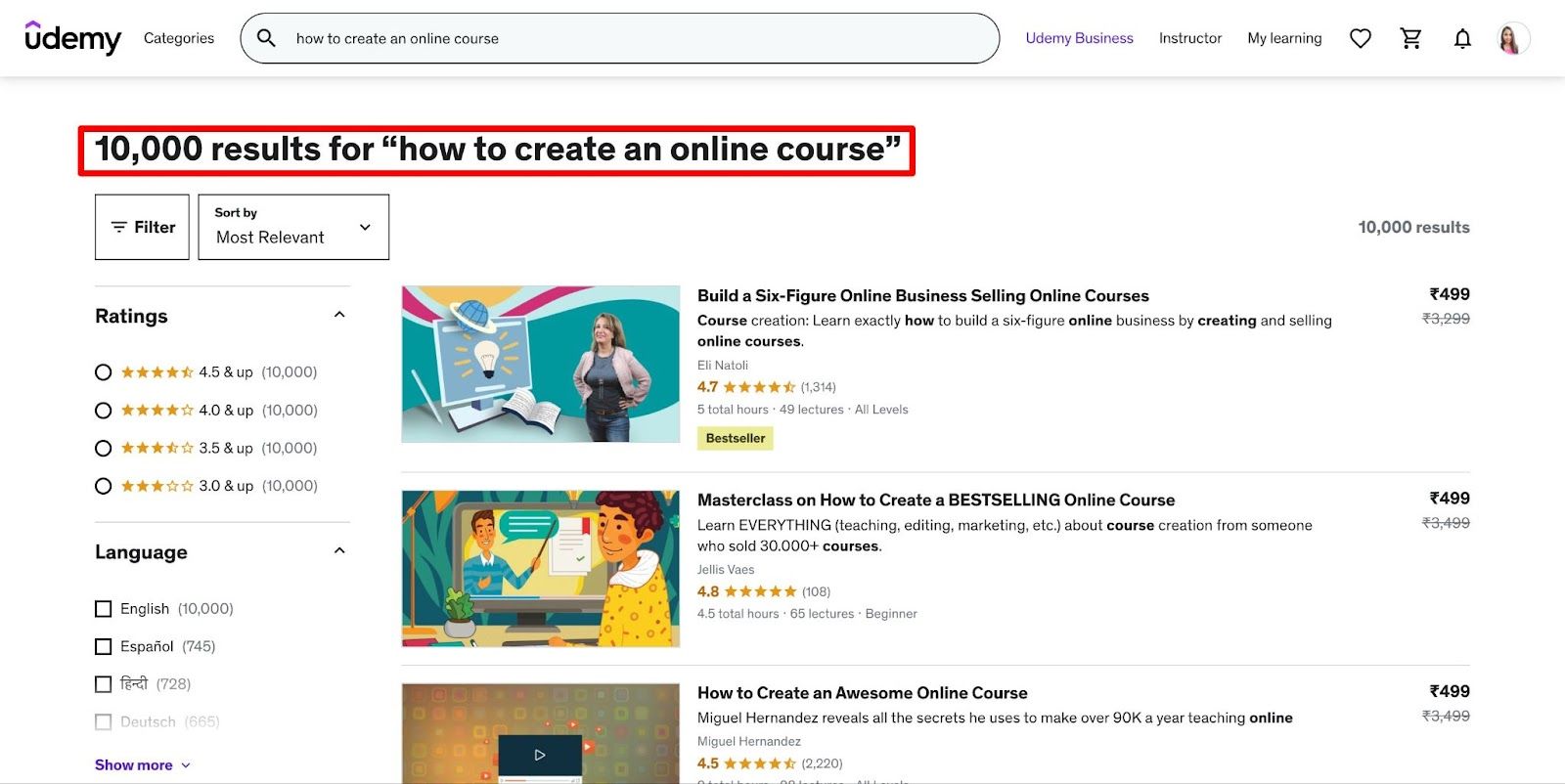 udemy search bar