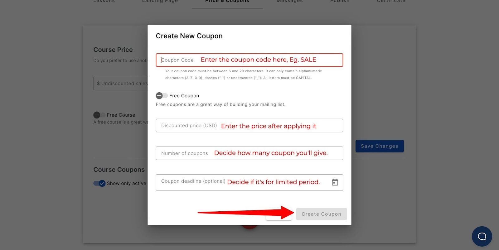 creating a new coupon