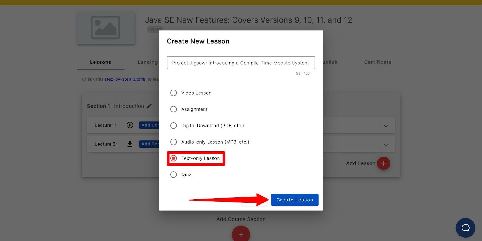 creating text lesson