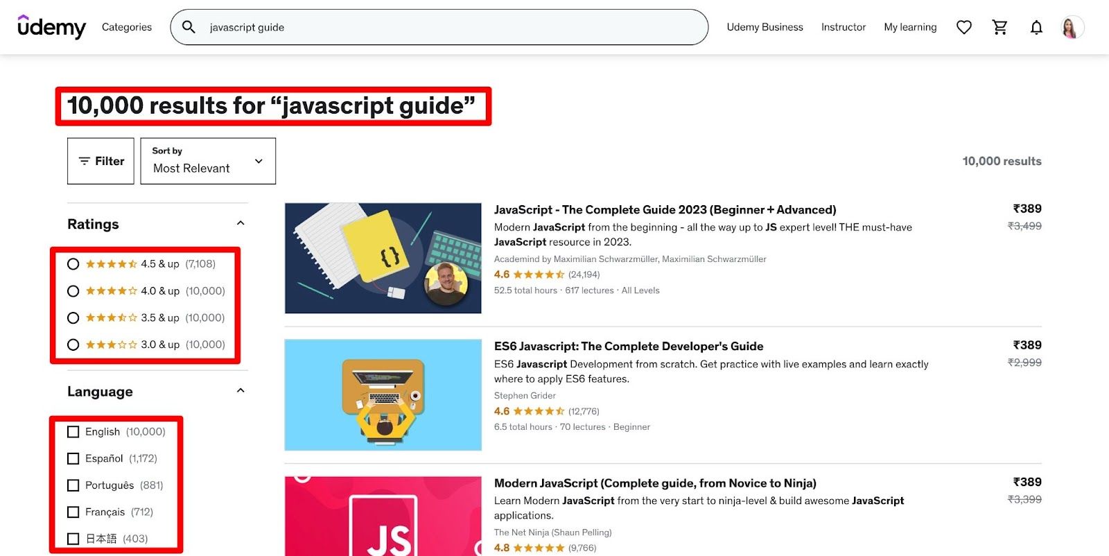 many courses on javascript guide
