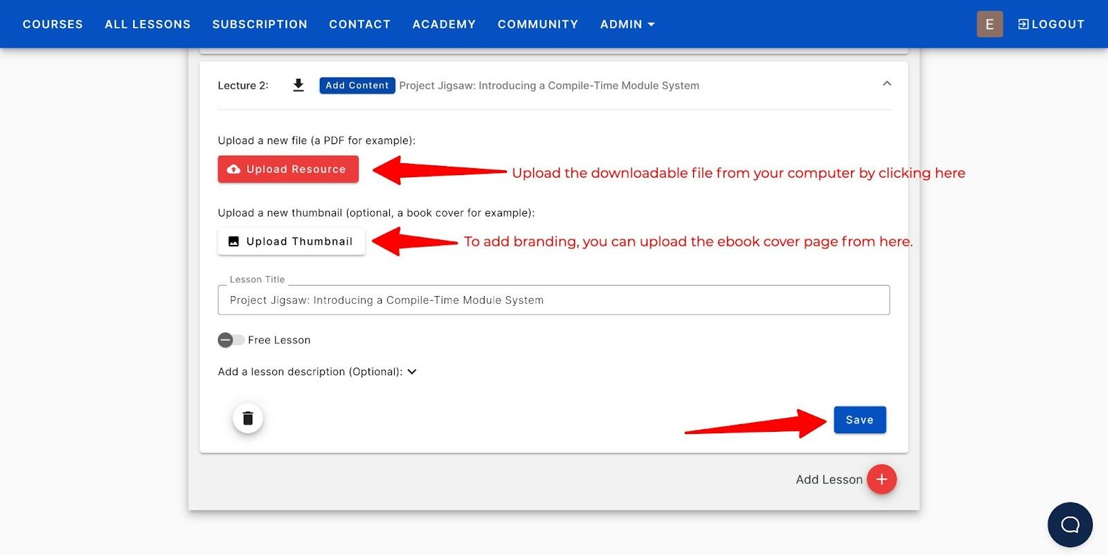 uploading downloadable lesson