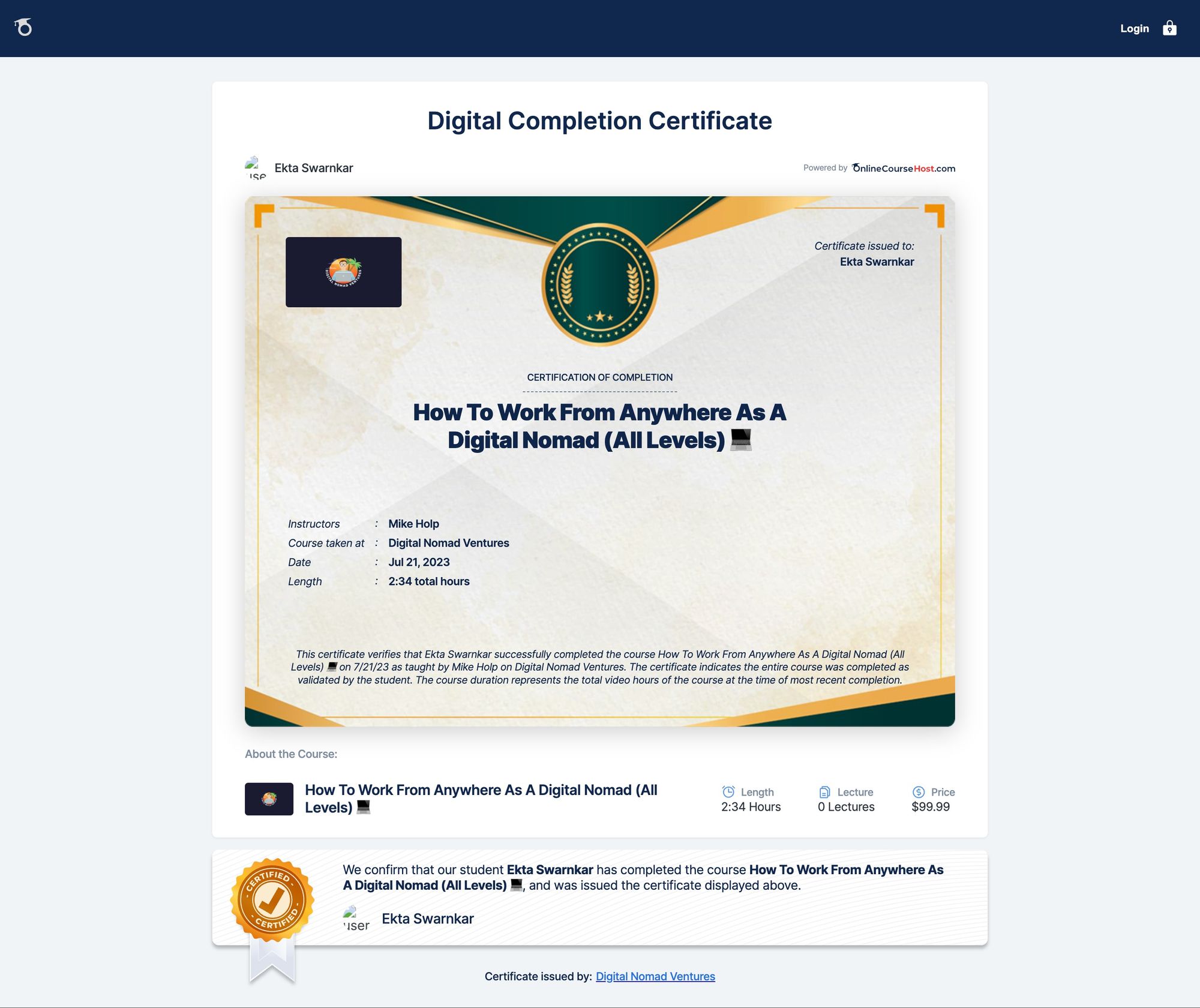 certificates of completion for online coursework
